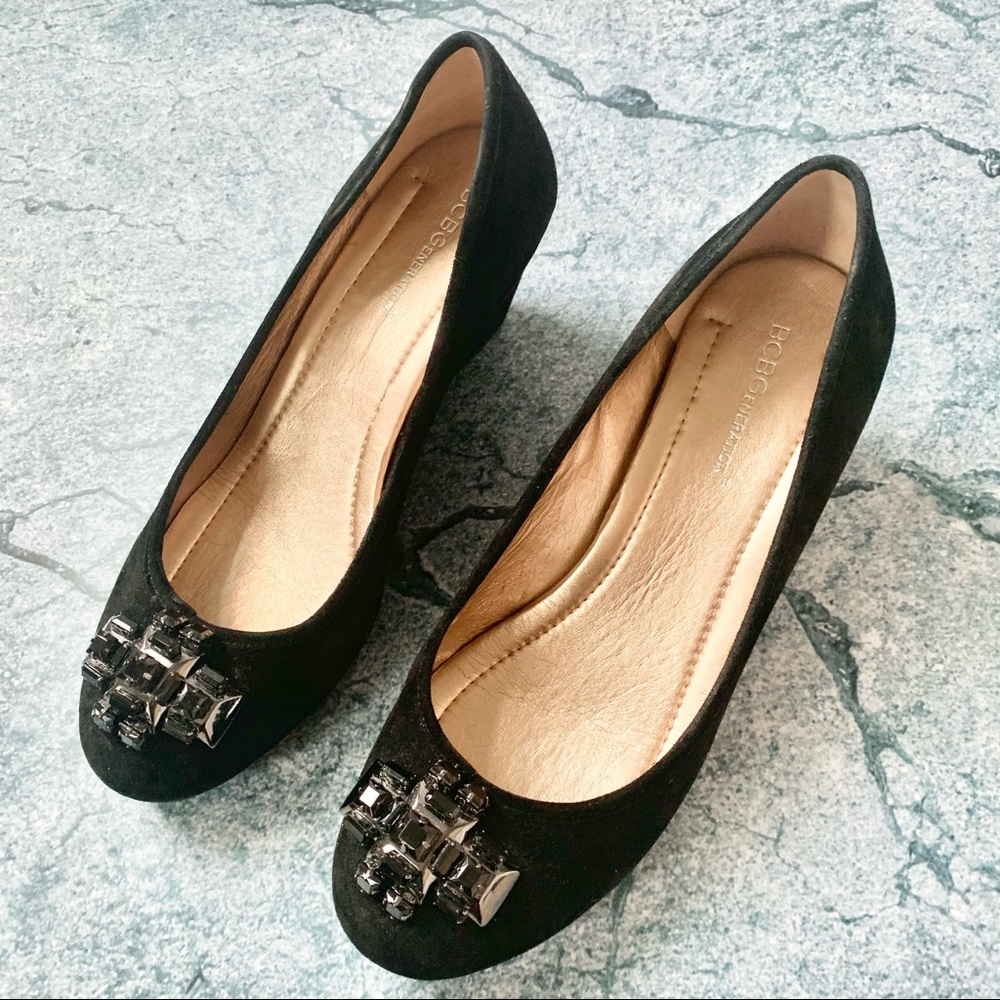 BCBGeneration Black Faux Suede Wedge Shoes Size 8 1/2 Medium
